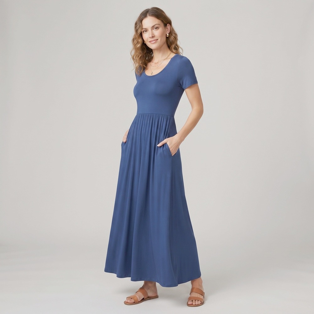 Kali Reve Maxi Dress Women Medium Blue NEW Petite Jersey Knit Pockets A7244MSP